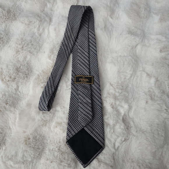 Fendi Men's Tie Hounds tooth Black Gray #080 - Picture 2 of 9